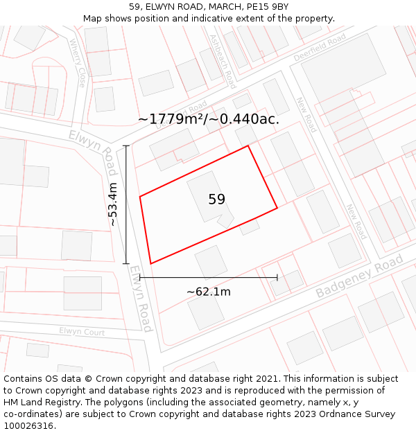 59, ELWYN ROAD, MARCH, PE15 9BY: Plot and title map