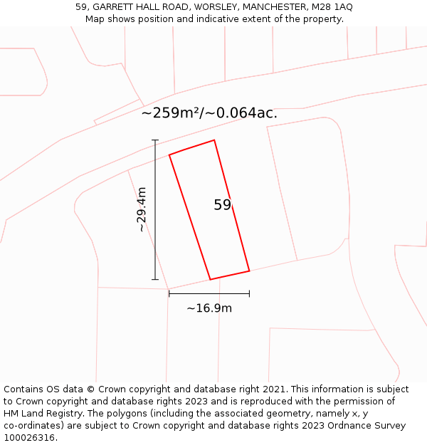 59, GARRETT HALL ROAD, WORSLEY, MANCHESTER, M28 1AQ: Plot and title map