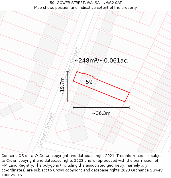 59, GOWER STREET, WALSALL, WS2 9AT: Plot and title map