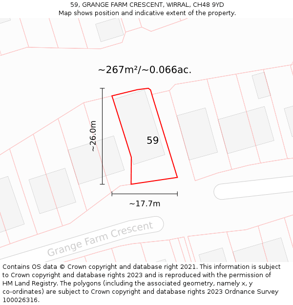 59, GRANGE FARM CRESCENT, WIRRAL, CH48 9YD: Plot and title map