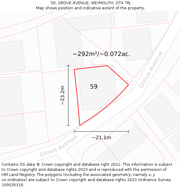 59, GROVE AVENUE, WEYMOUTH, DT4 7RJ: Plot and title map