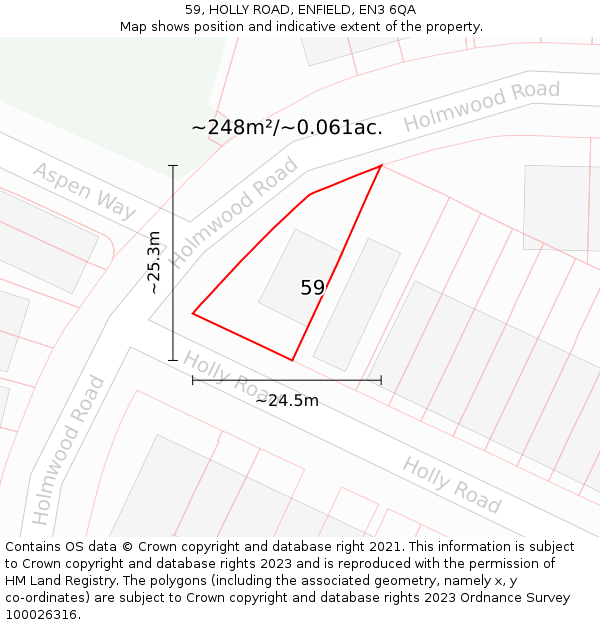 59, HOLLY ROAD, ENFIELD, EN3 6QA: Plot and title map