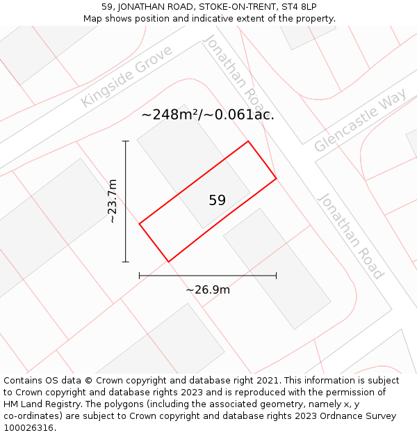 59, JONATHAN ROAD, STOKE-ON-TRENT, ST4 8LP: Plot and title map