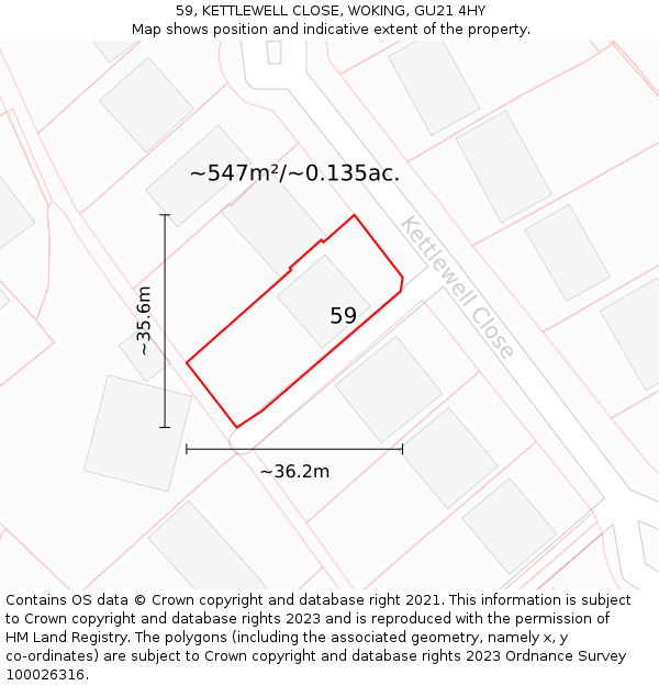 59, KETTLEWELL CLOSE, WOKING, GU21 4HY: Plot and title map