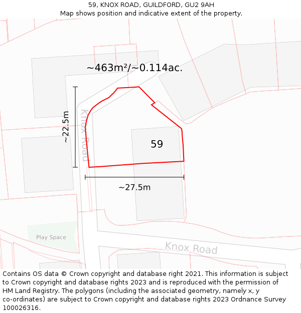59, KNOX ROAD, GUILDFORD, GU2 9AH: Plot and title map