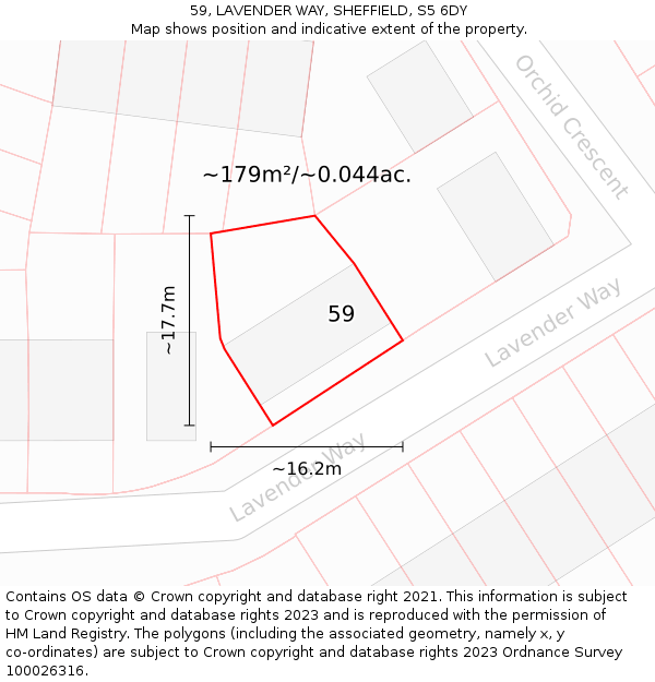 59, LAVENDER WAY, SHEFFIELD, S5 6DY: Plot and title map