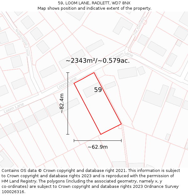 59, LOOM LANE, RADLETT, WD7 8NX: Plot and title map