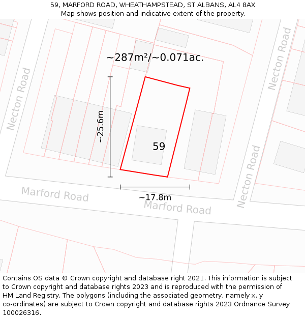 59, MARFORD ROAD, WHEATHAMPSTEAD, ST ALBANS, AL4 8AX: Plot and title map