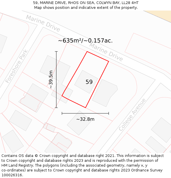 59, MARINE DRIVE, RHOS ON SEA, COLWYN BAY, LL28 4HT: Plot and title map