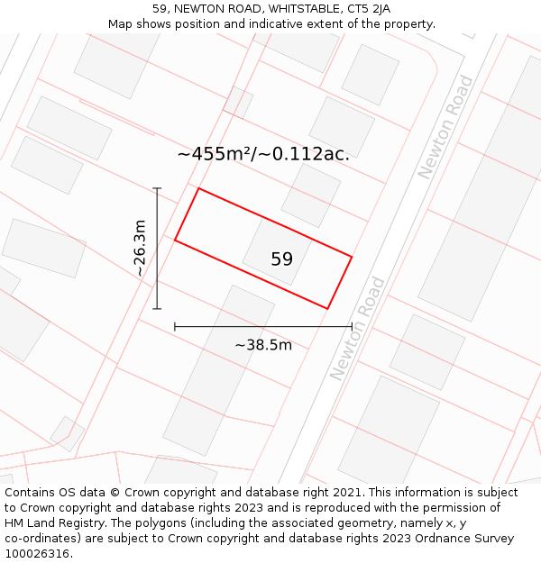 59, NEWTON ROAD, WHITSTABLE, CT5 2JA: Plot and title map