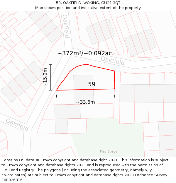 59, OAKFIELD, WOKING, GU21 3QT: Plot and title map