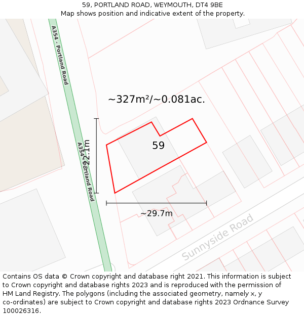 59, PORTLAND ROAD, WEYMOUTH, DT4 9BE: Plot and title map