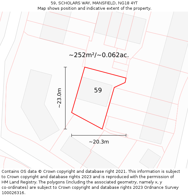 59, SCHOLARS WAY, MANSFIELD, NG18 4YT: Plot and title map