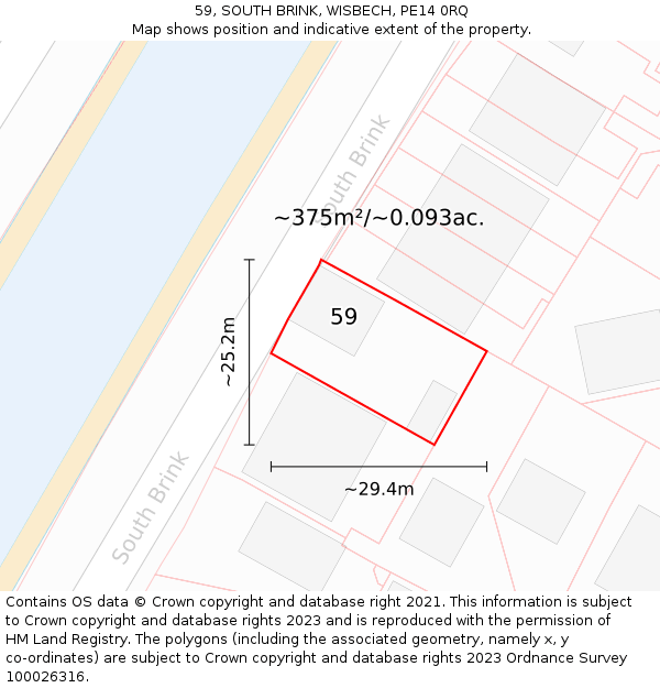 59, SOUTH BRINK, WISBECH, PE14 0RQ: Plot and title map