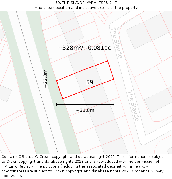 59, THE SLAYDE, YARM, TS15 9HZ: Plot and title map