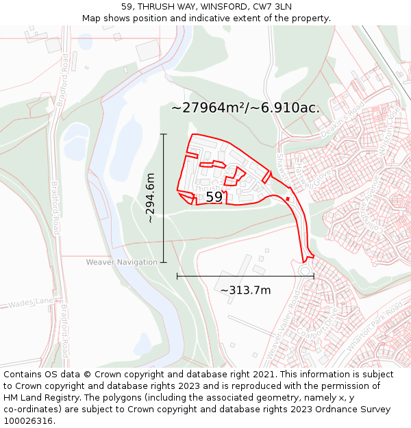 59, THRUSH WAY, WINSFORD, CW7 3LN: Plot and title map