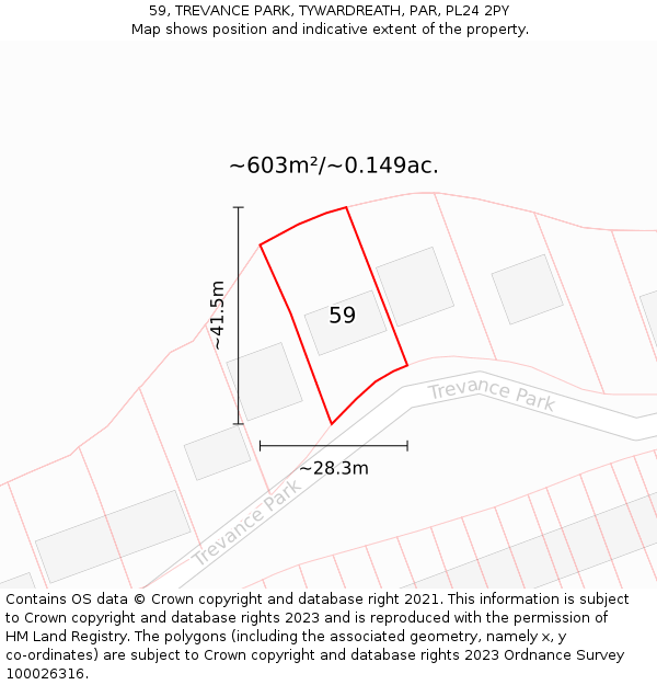 59, TREVANCE PARK, TYWARDREATH, PAR, PL24 2PY: Plot and title map