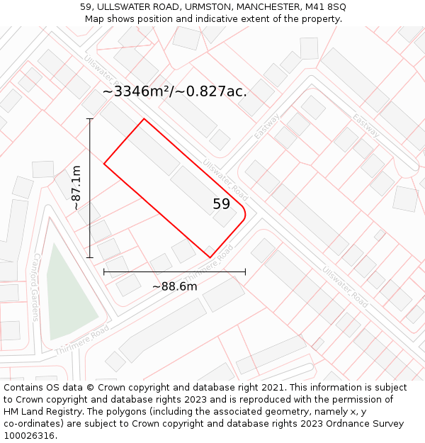 59, ULLSWATER ROAD, URMSTON, MANCHESTER, M41 8SQ: Plot and title map