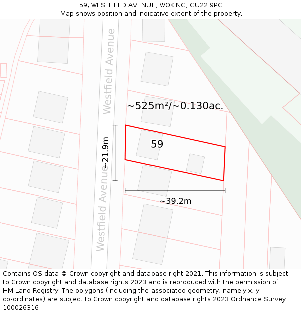 59, WESTFIELD AVENUE, WOKING, GU22 9PG: Plot and title map