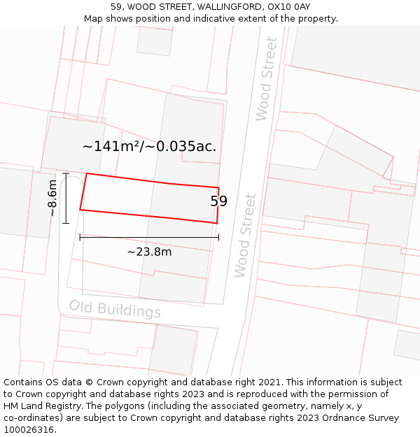 59, WOOD STREET, WALLINGFORD, OX10 0AY: Plot and title map