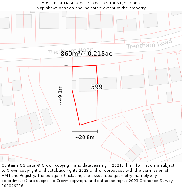 599, TRENTHAM ROAD, STOKE-ON-TRENT, ST3 3BN: Plot and title map