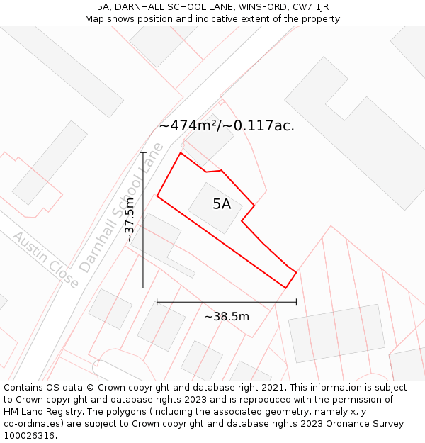 5A, DARNHALL SCHOOL LANE, WINSFORD, CW7 1JR: Plot and title map