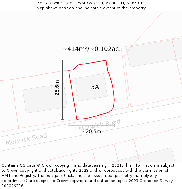 5A, MORWICK ROAD, WARKWORTH, MORPETH, NE65 0TG: Plot and title map