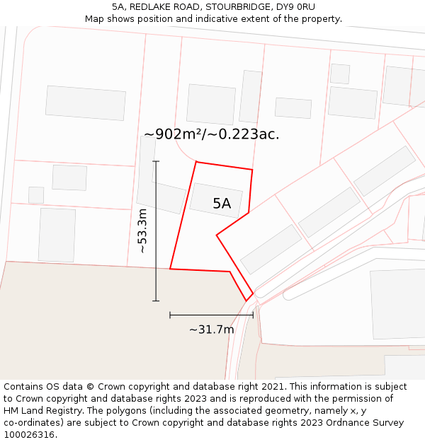 5A, REDLAKE ROAD, STOURBRIDGE, DY9 0RU: Plot and title map