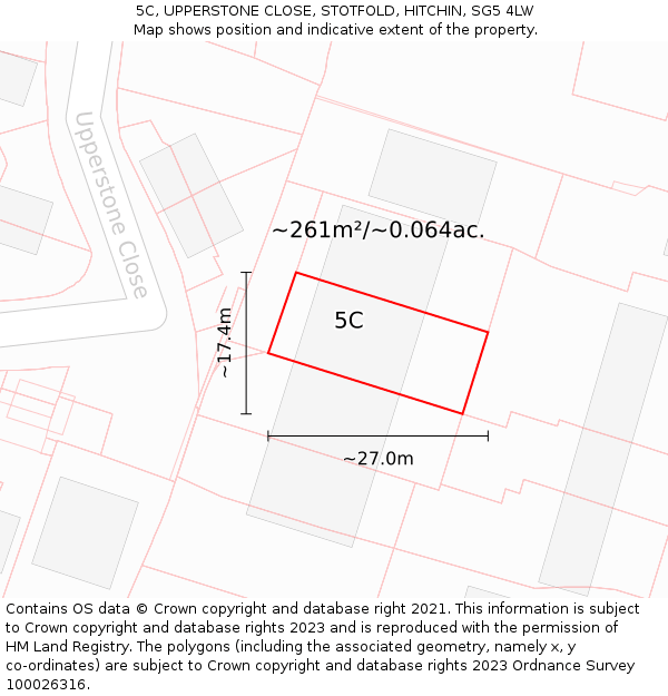 5C, UPPERSTONE CLOSE, STOTFOLD, HITCHIN, SG5 4LW: Plot and title map