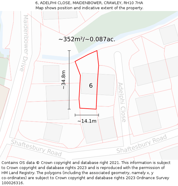 6, ADELPHI CLOSE, MAIDENBOWER, CRAWLEY, RH10 7HA: Plot and title map