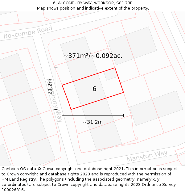 6, ALCONBURY WAY, WORKSOP, S81 7RR: Plot and title map