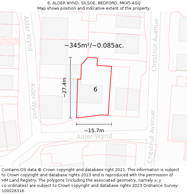 6, ALDER WYND, SILSOE, BEDFORD, MK45 4GQ: Plot and title map