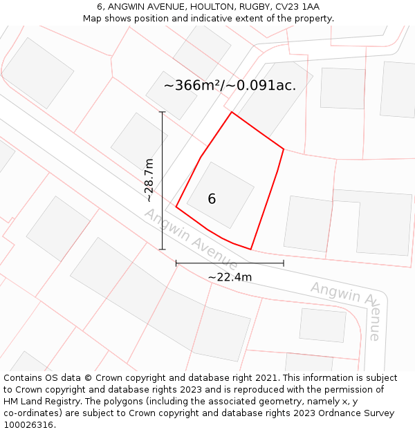 6, ANGWIN AVENUE, HOULTON, RUGBY, CV23 1AA: Plot and title map