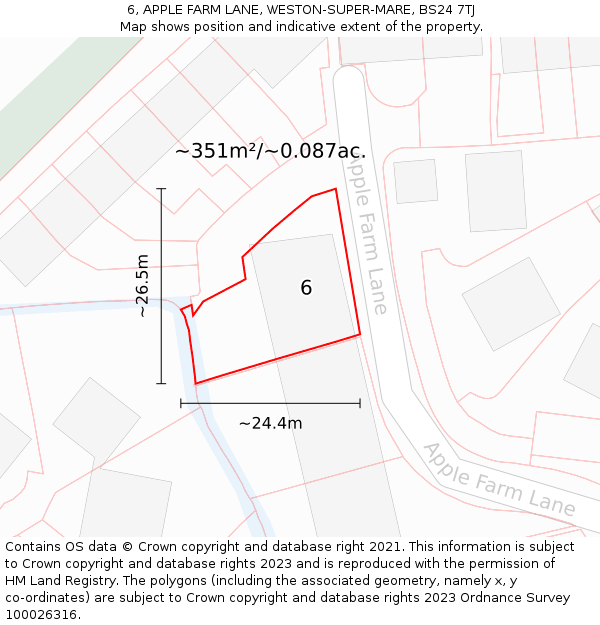 6, APPLE FARM LANE, WESTON-SUPER-MARE, BS24 7TJ: Plot and title map