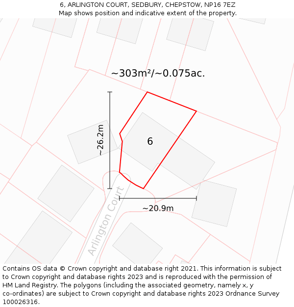 6, ARLINGTON COURT, SEDBURY, CHEPSTOW, NP16 7EZ: Plot and title map