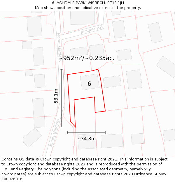 6, ASHDALE PARK, WISBECH, PE13 1JH: Plot and title map