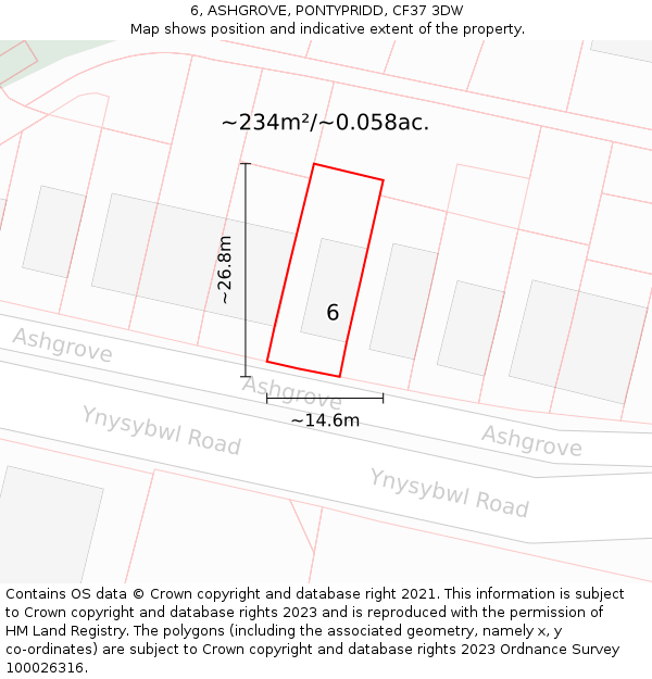 6, ASHGROVE, PONTYPRIDD, CF37 3DW: Plot and title map