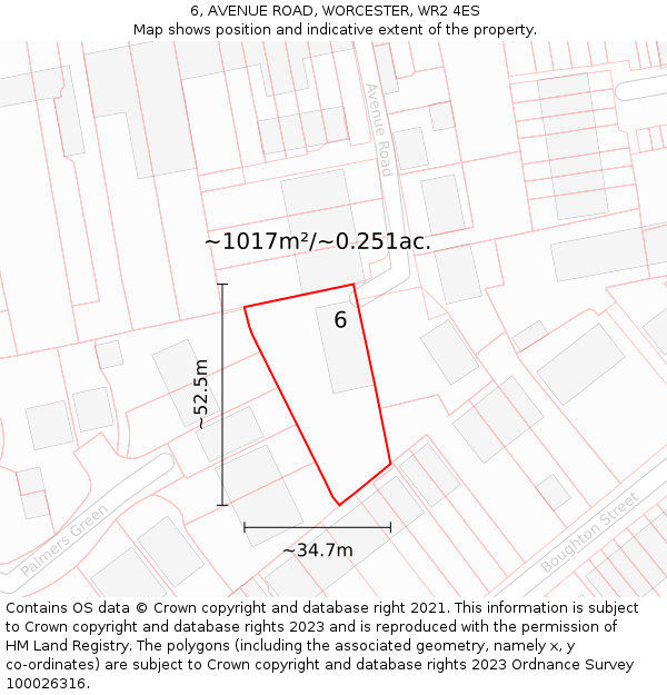 6, AVENUE ROAD, WORCESTER, WR2 4ES: Plot and title map