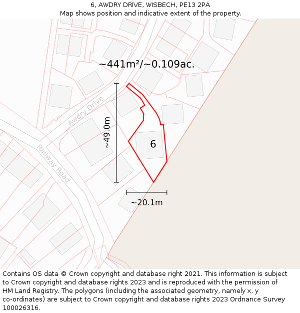 6, AWDRY DRIVE, WISBECH, PE13 2PA: Plot and title map