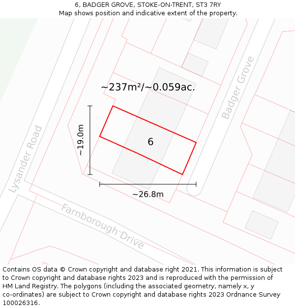 6, BADGER GROVE, STOKE-ON-TRENT, ST3 7RY: Plot and title map