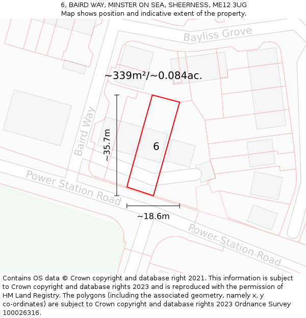 6, BAIRD WAY, MINSTER ON SEA, SHEERNESS, ME12 3UG: Plot and title map