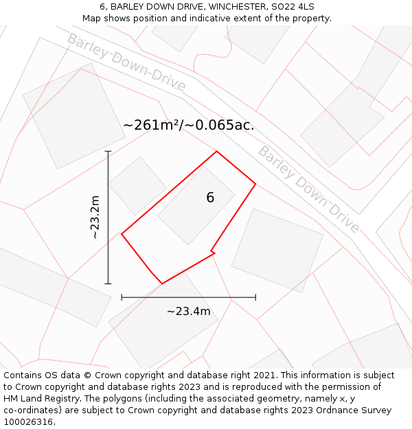 6, BARLEY DOWN DRIVE, WINCHESTER, SO22 4LS: Plot and title map