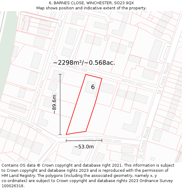 6, BARNES CLOSE, WINCHESTER, SO23 9QX: Plot and title map