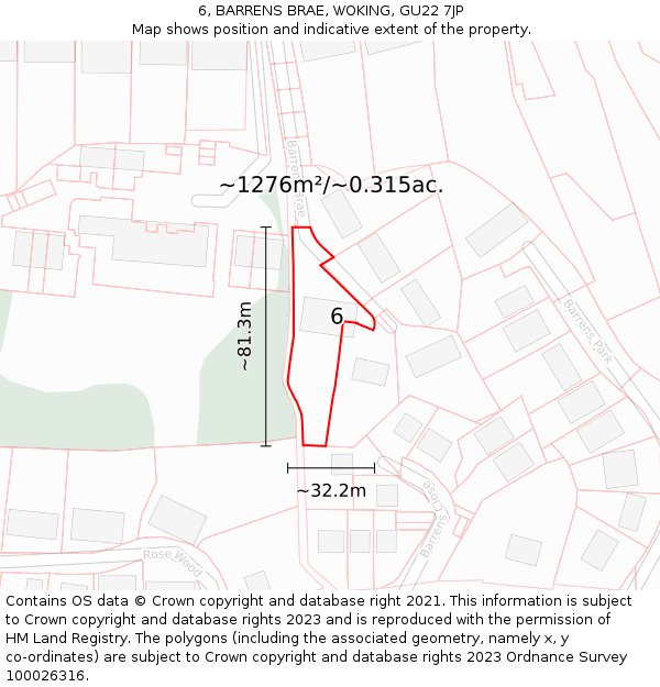 6, BARRENS BRAE, WOKING, GU22 7JP: Plot and title map