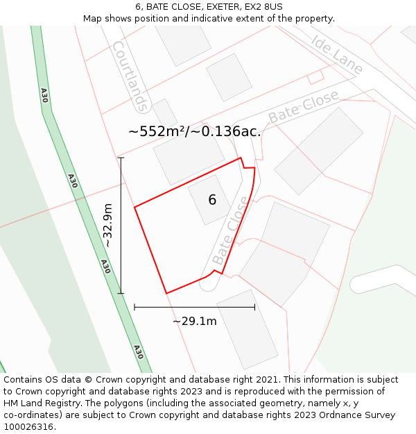 6, BATE CLOSE, EXETER, EX2 8US: Plot and title map