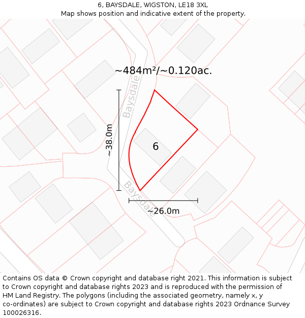 6, BAYSDALE, WIGSTON, LE18 3XL: Plot and title map