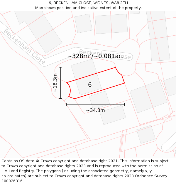 6, BECKENHAM CLOSE, WIDNES, WA8 3EH: Plot and title map