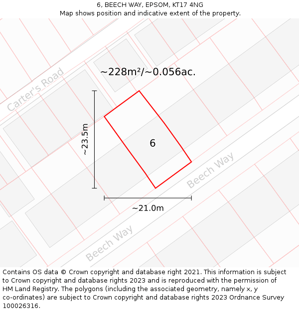 6, BEECH WAY, EPSOM, KT17 4NG: Plot and title map