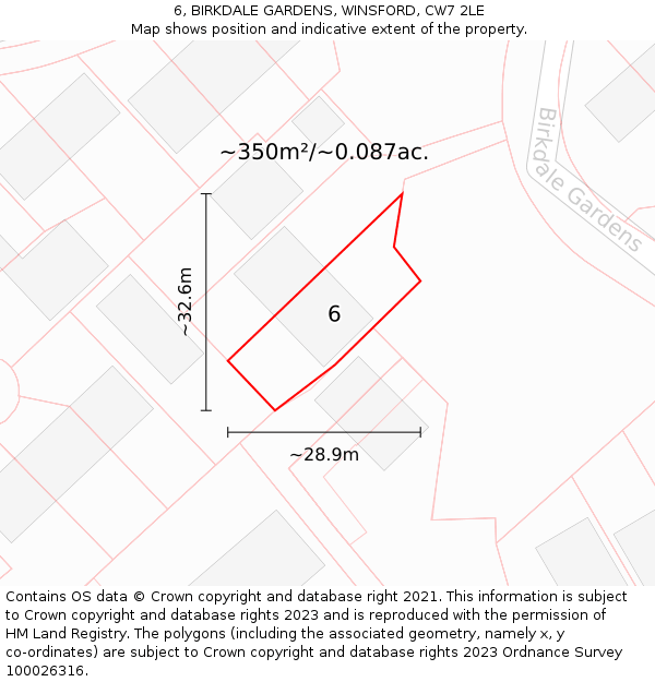 6, BIRKDALE GARDENS, WINSFORD, CW7 2LE: Plot and title map