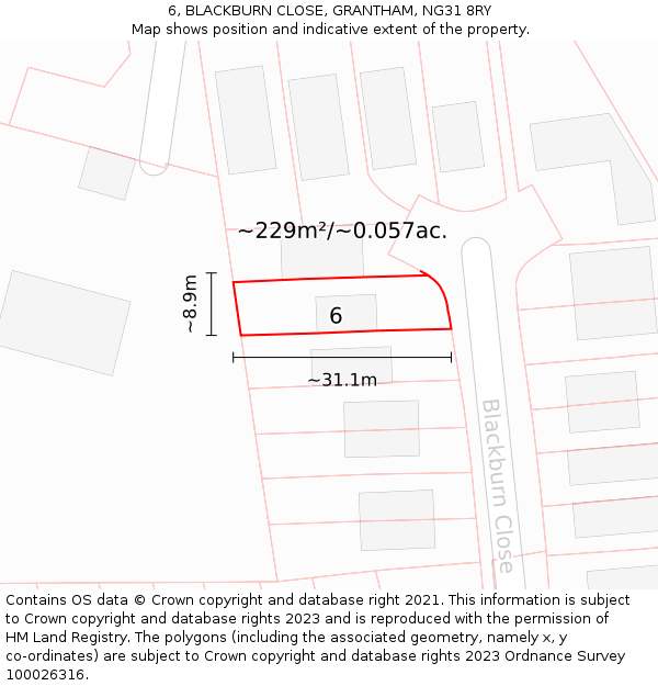 6, BLACKBURN CLOSE, GRANTHAM, NG31 8RY: Plot and title map